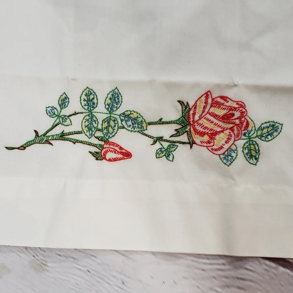 Vintage Embroidered Rose Pillow Cases